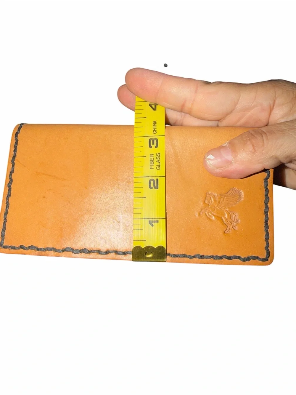 Handcrafted Tan Leather Men’s Checkbook Cover- Embossed Pegasus Design